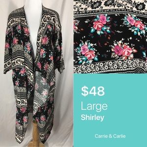 LuLaRoe Black Rose Shirley Kimono NWT